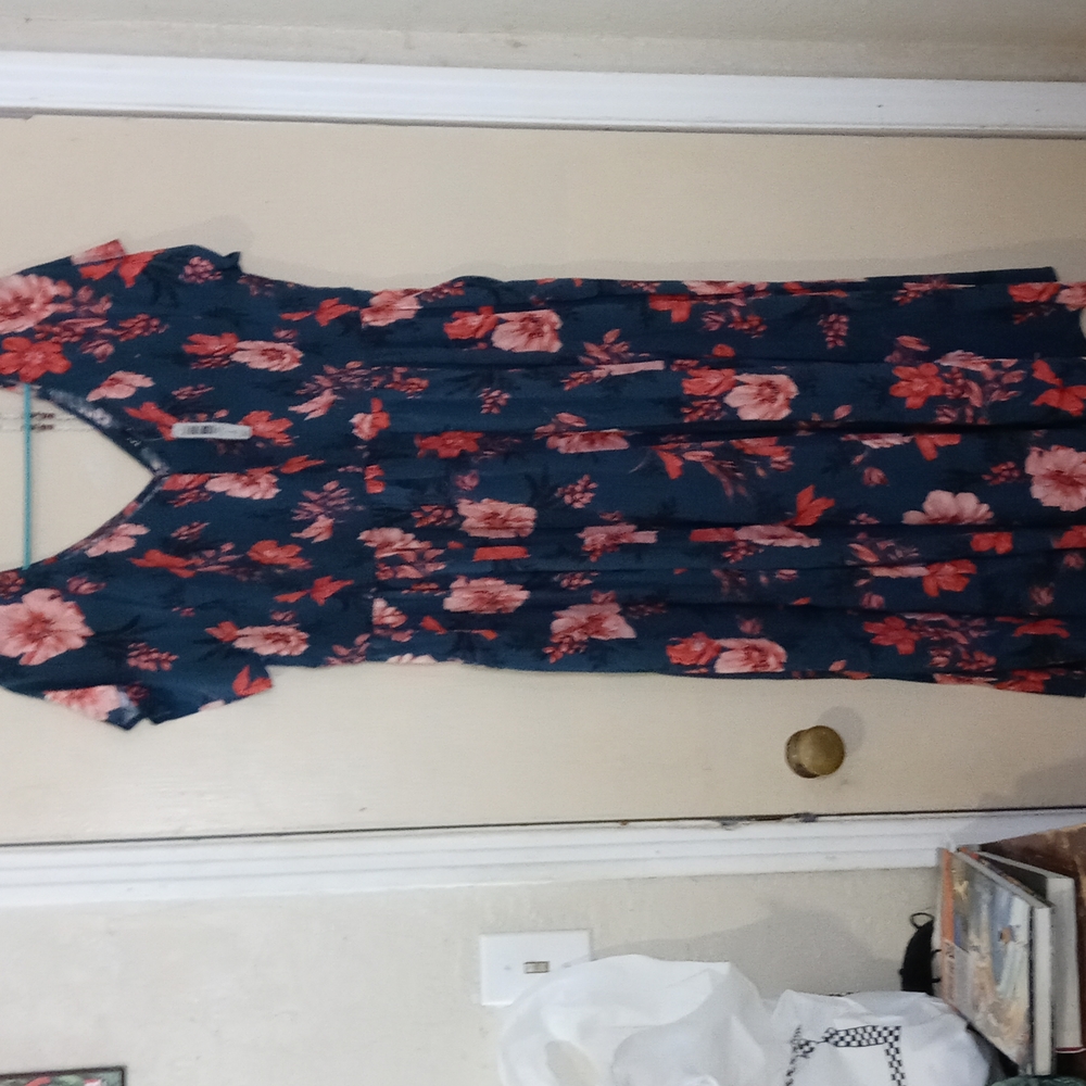 Long teal and pink floral dress